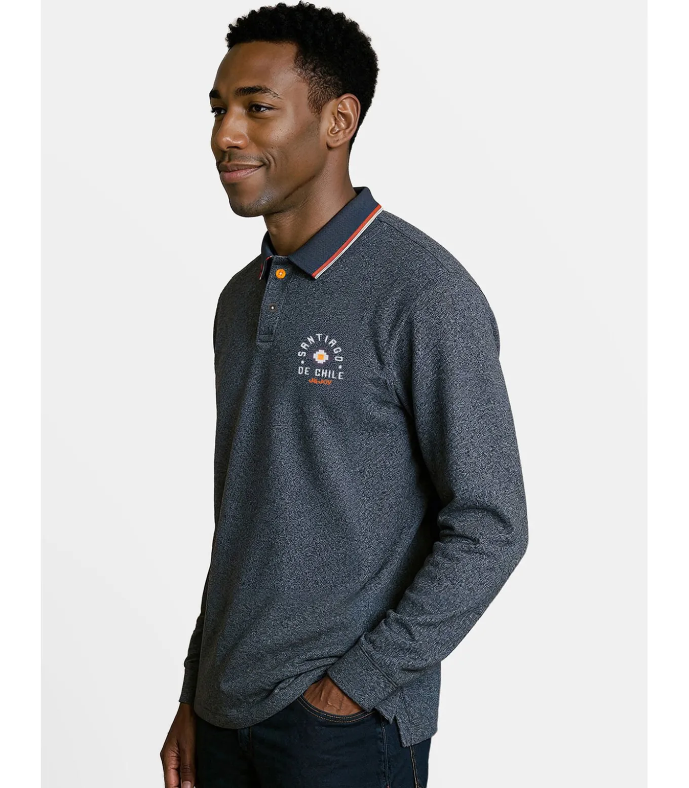 Heren poloshirt met lange mouwen in heideblauw