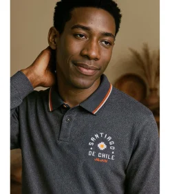 Heren poloshirt met lange mouwen in heideblauw