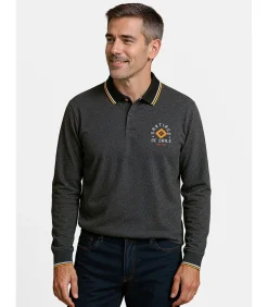 Heren poloshirt met lange mouwen in heidegrijze kleur