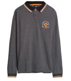 Heren poloshirt met lange mouwen in heidegrijze kleur