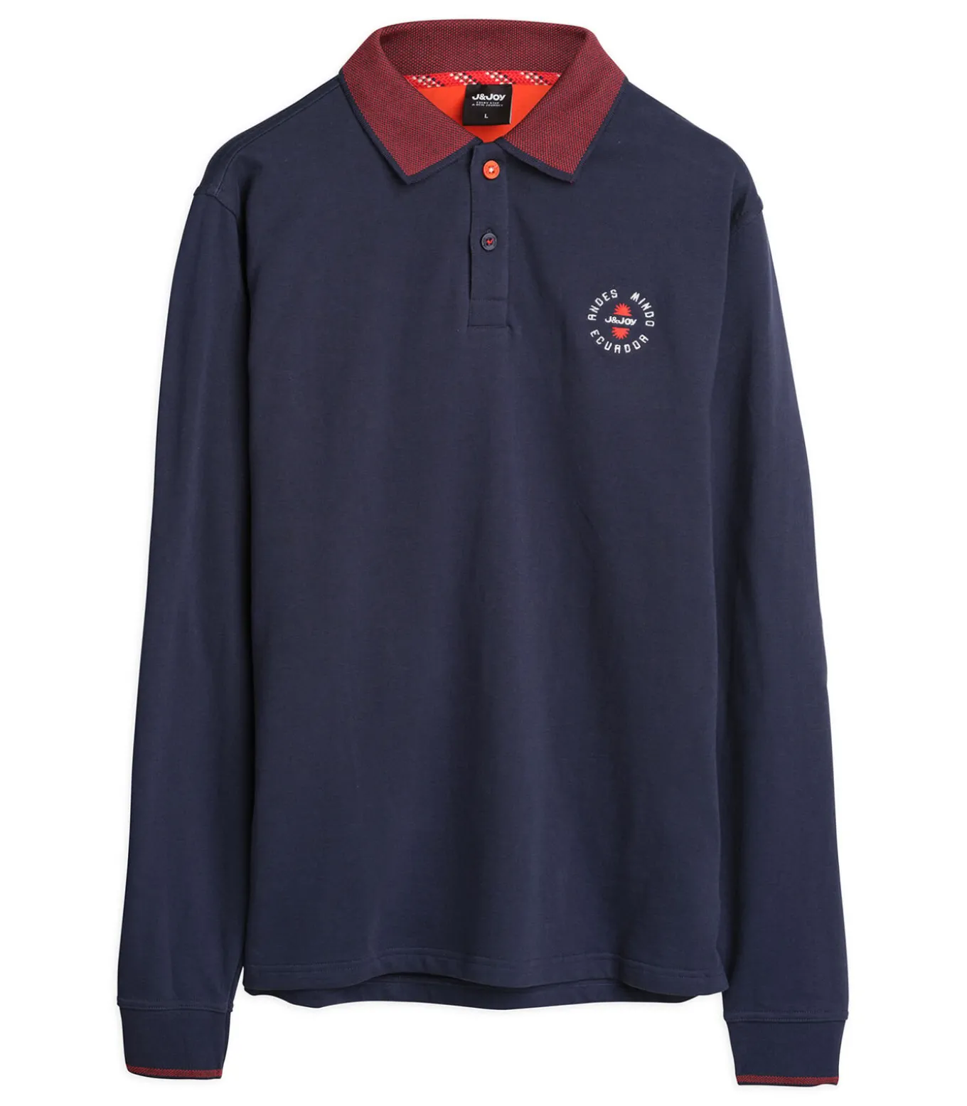 Heren poloshirt met lange mouwen in marineblauw met contrasterende kraag