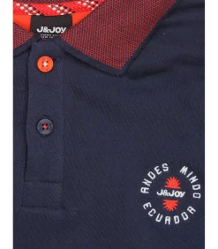 Heren poloshirt met lange mouwen in marineblauw met contrasterende kraag