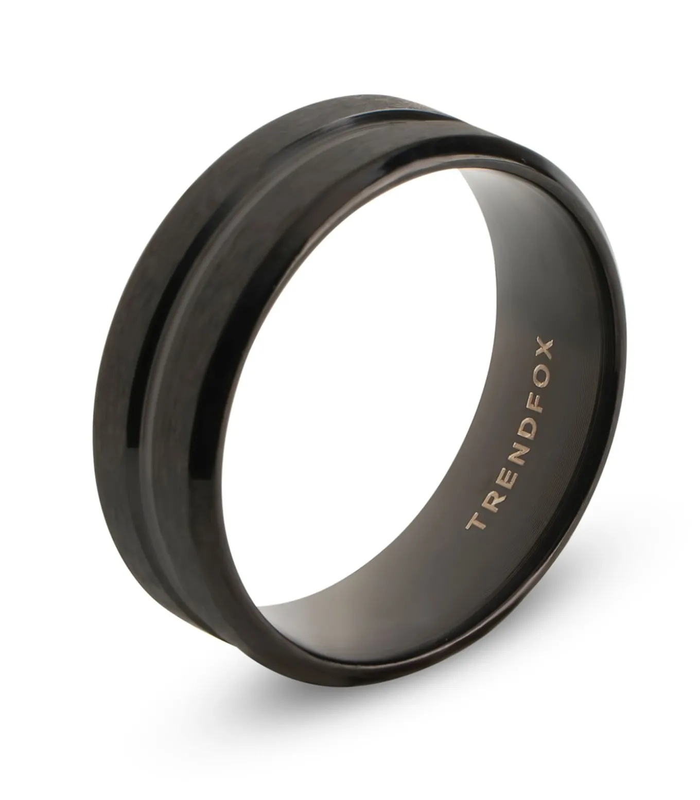 Heren Ring met Gegraveerde Streep - Zwart - Staal