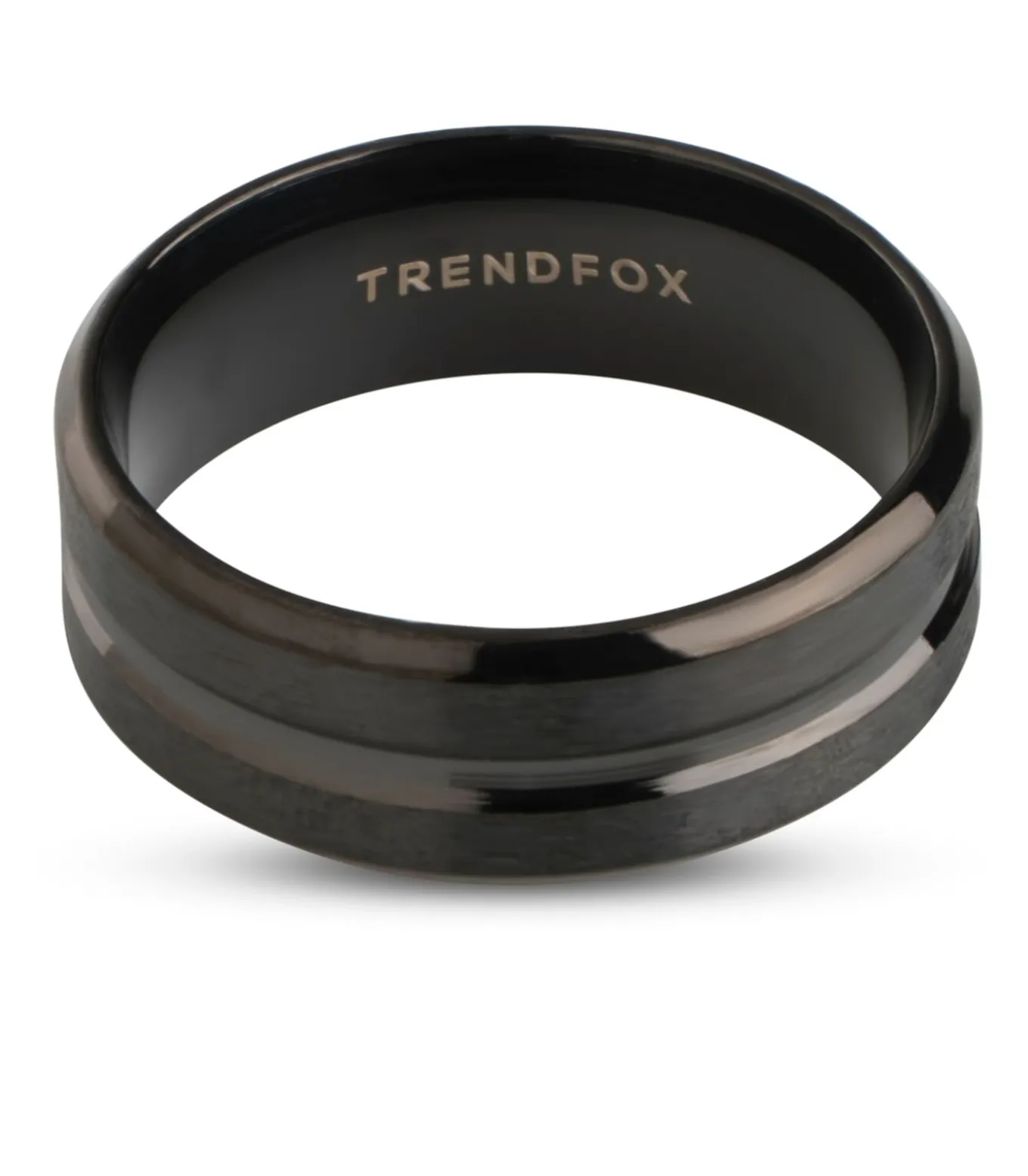 Heren Ring met Gegraveerde Streep - Zwart - Staal