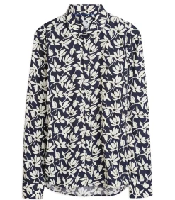 Herenoverhemd met blauw en wit bloemenmotief