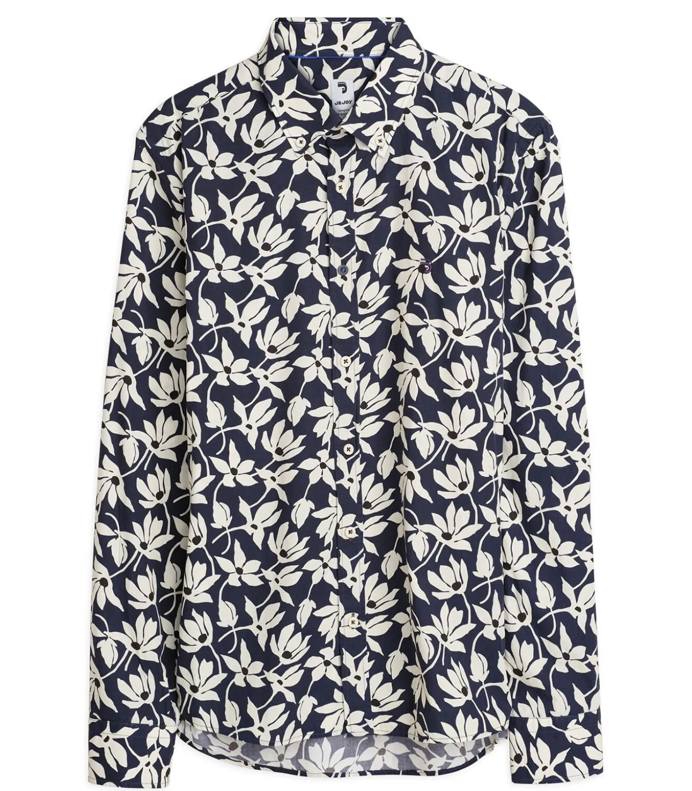 Herenoverhemd met blauw en wit bloemenmotief