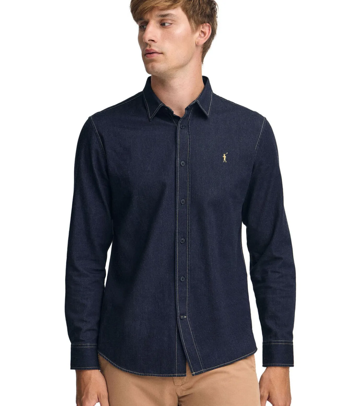 Indigoblauw hemd van spijkerstof met slim fit en Polo Club-logo