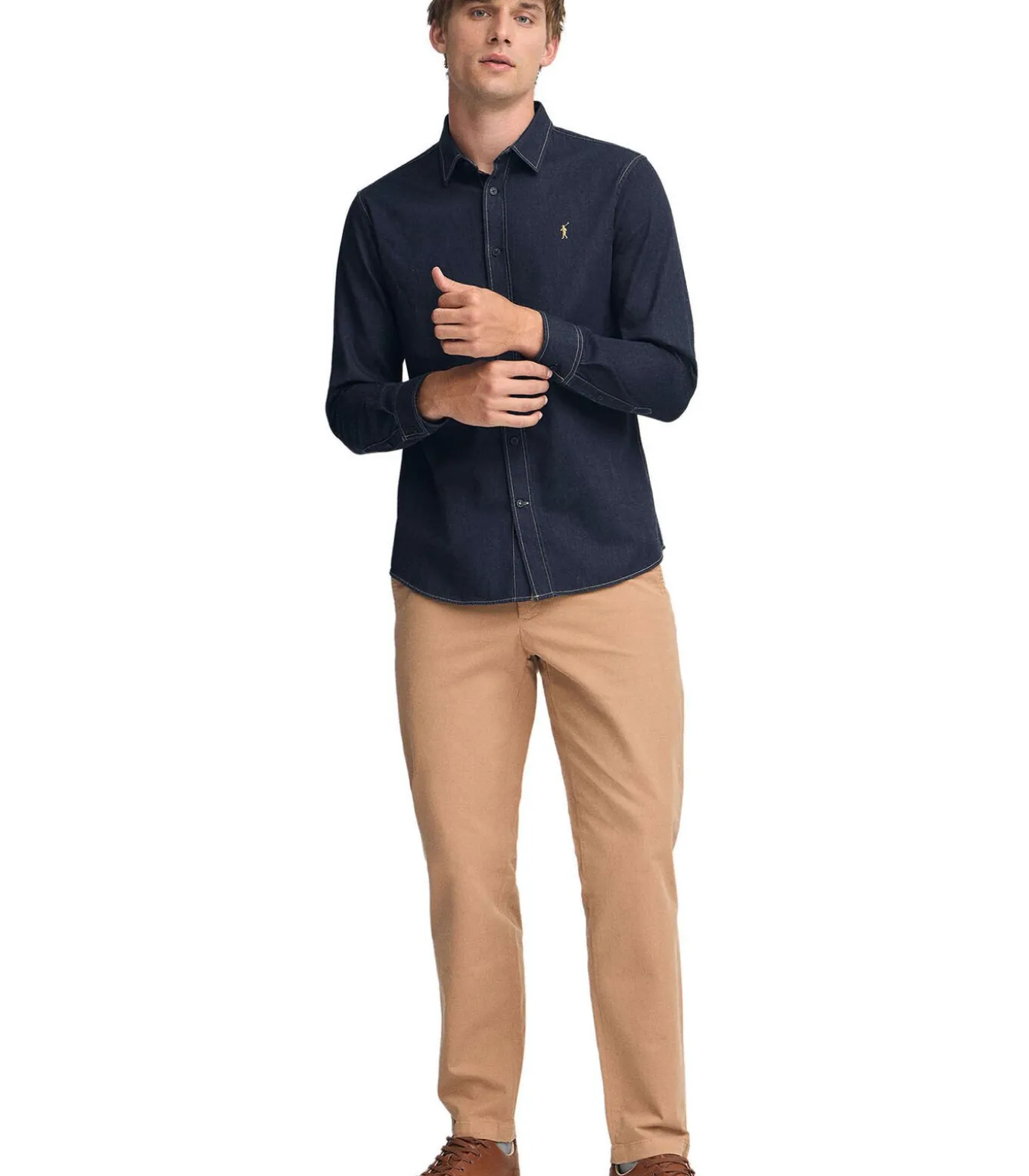 Indigoblauw hemd van spijkerstof met slim fit en Polo Club-logo