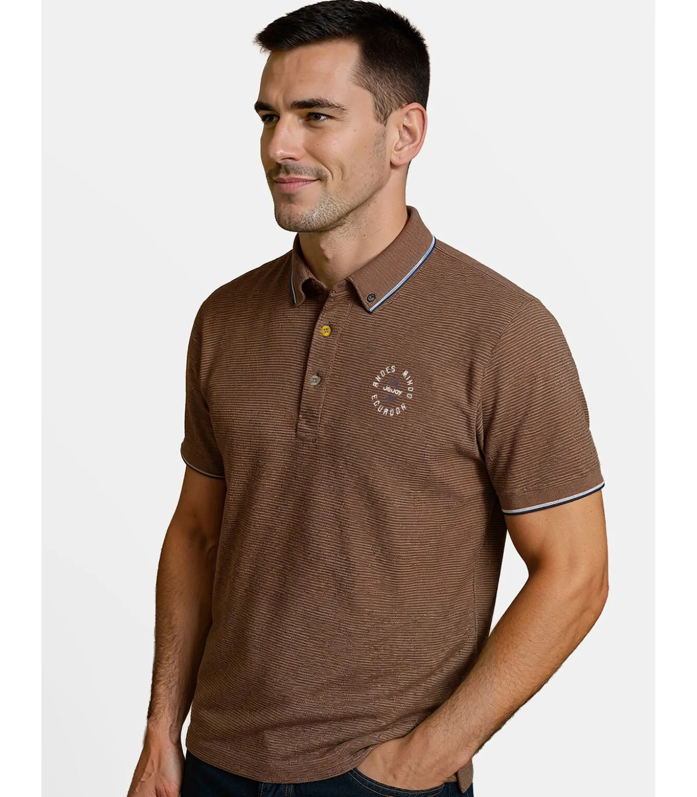 Kaki poloshirt voor heren met contrasterende afwerkingen