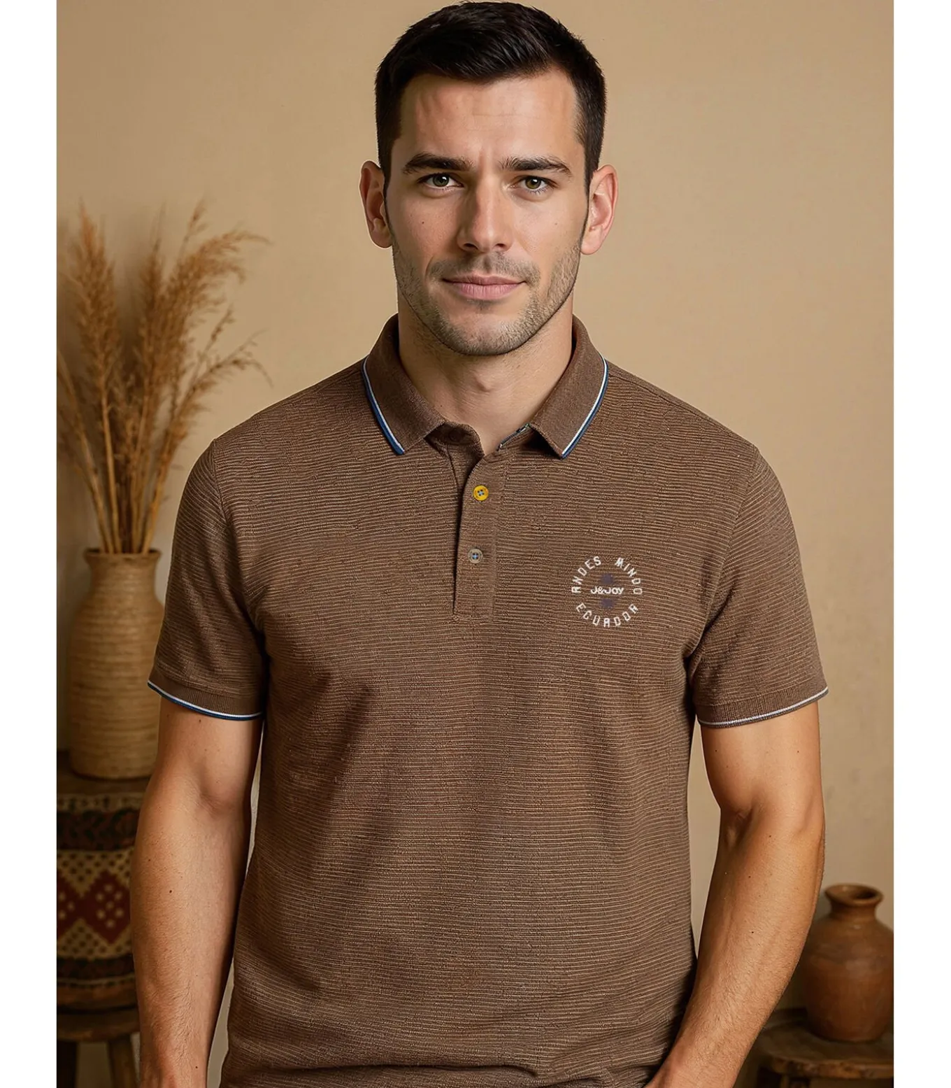 Kaki poloshirt voor heren met contrasterende afwerkingen