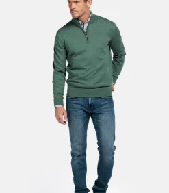 Katoenmix pullover met halve rits - Dark Forest