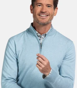 Katoenmix pullover met halve rits - Soft Blue