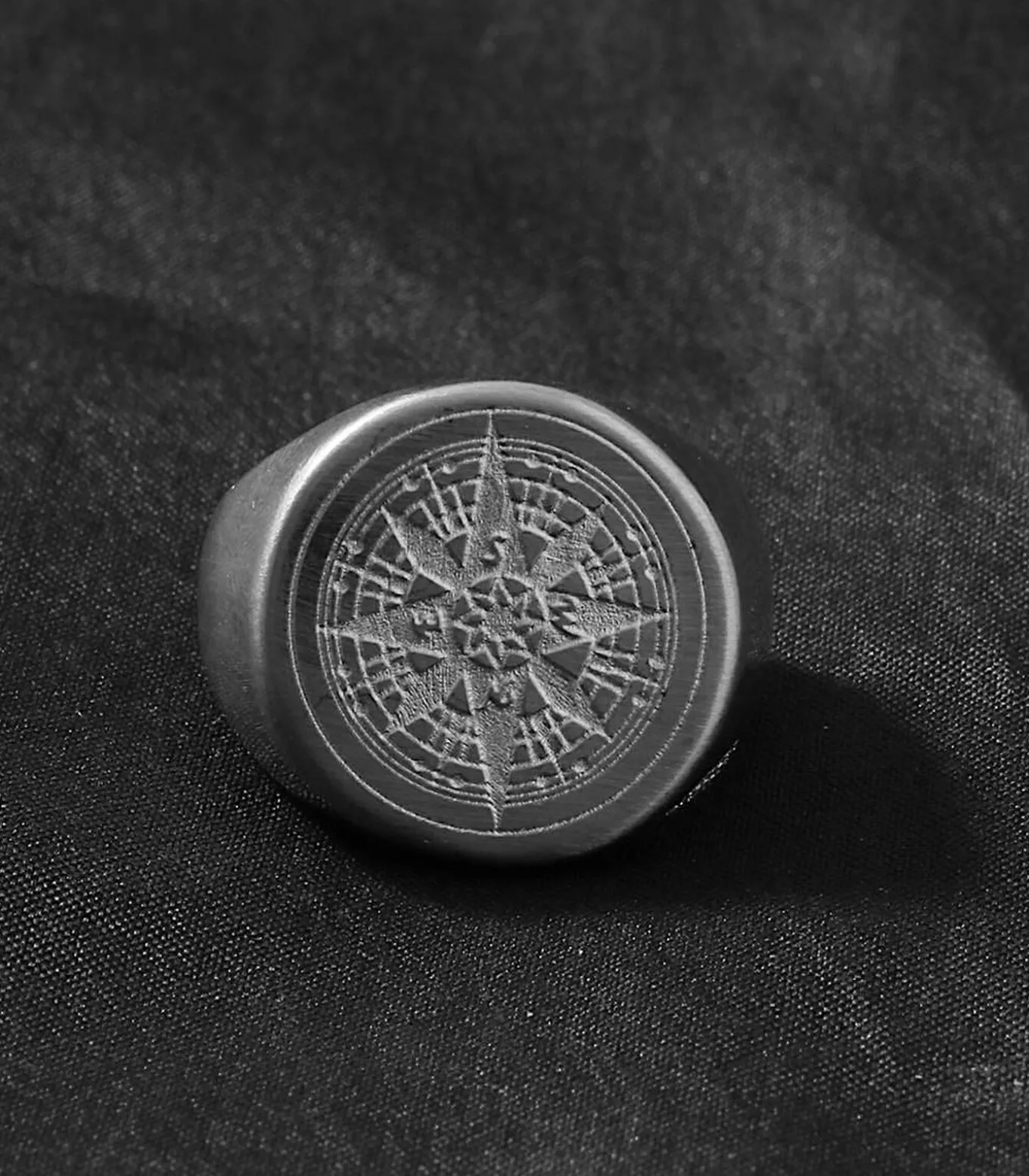 Kompas Zegelring Heren - Zilver Kleurig - Staal