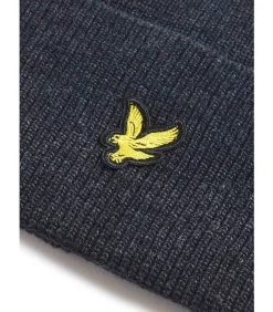 Lambswool blend ribbed beanie - dark navy marl