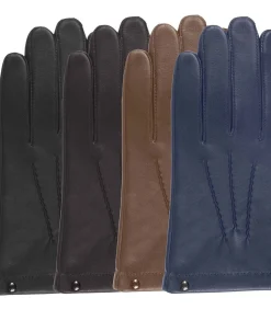 Lamslederen en zijden herenhandschoenen Navy