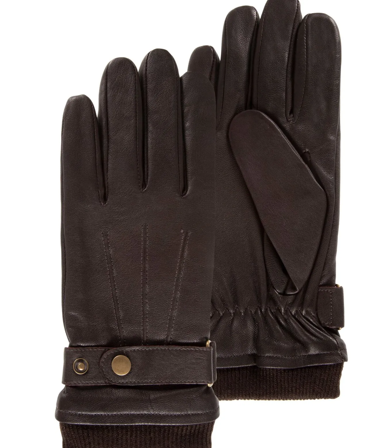 Leren tactiele herenhandschoenen met bruine aantreksluiting