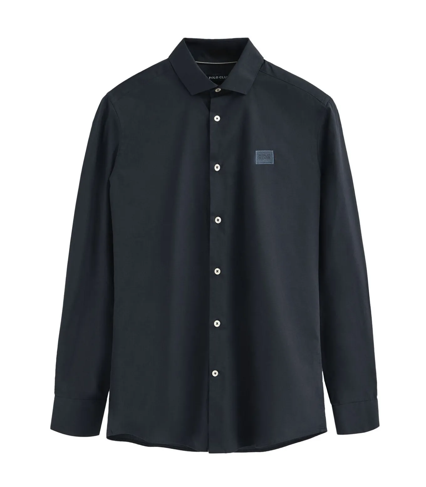 Marineblauw hemd met slim fit, Italiaanse kraag en Polo Club-logo