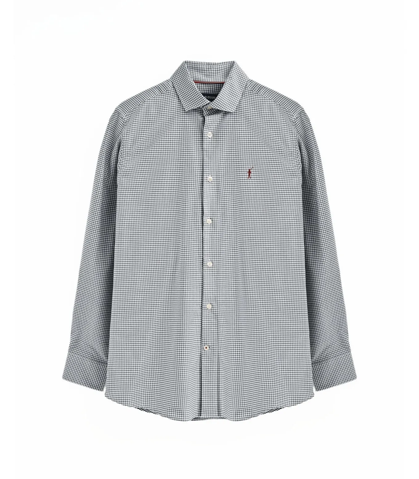 Marineblauw hemd met slim fit, vichy-ruitjes en Rigby Go-logo