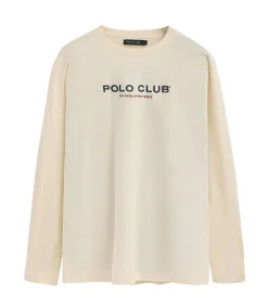 Marineblauw T-shirt met lange mouwen en Polo Club-opdruk Established 2012