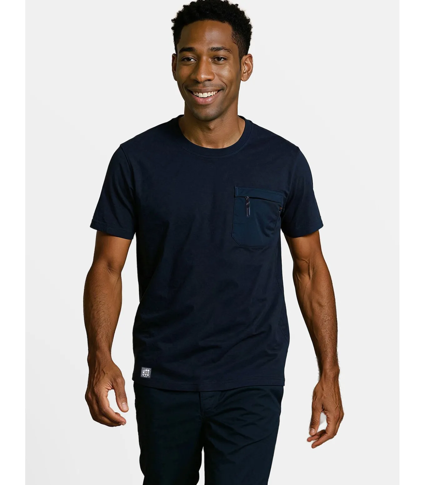 Marineblauw T-shirt voor heren met borstzakje