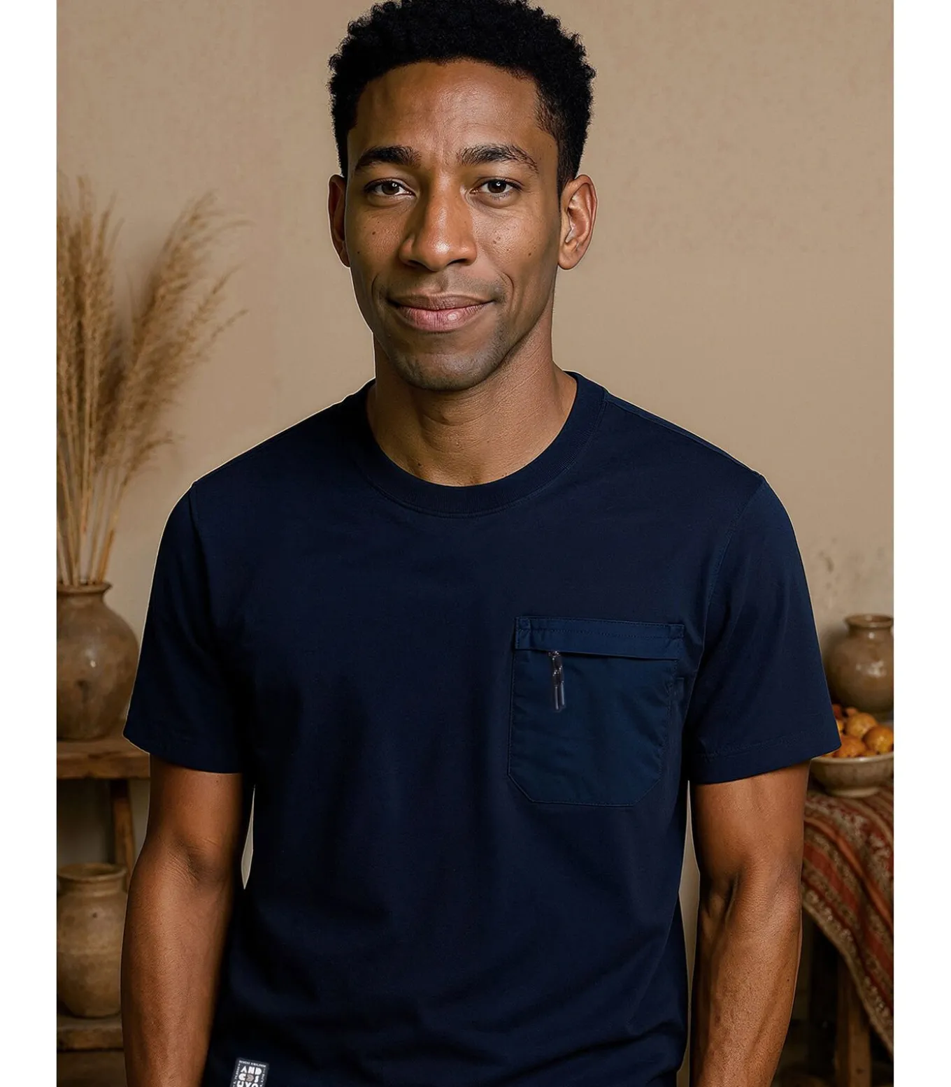 Marineblauw T-shirt voor heren met borstzakje