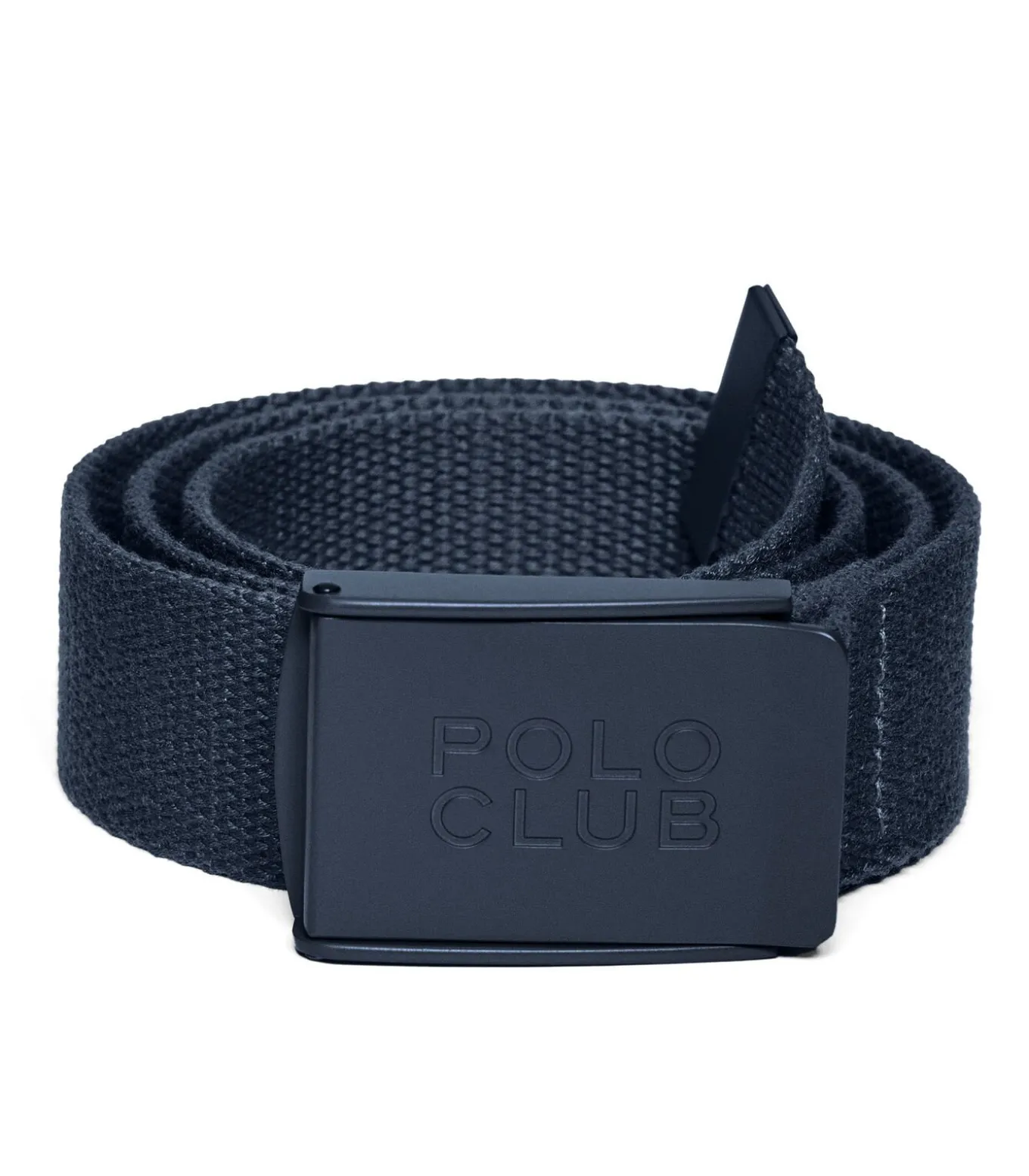 Marineblauwe stoffen riem ‘Brahim’ met gesp en logo
