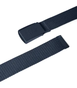 Marineblauwe stoffen riem ‘Brahim’ met gesp en logo