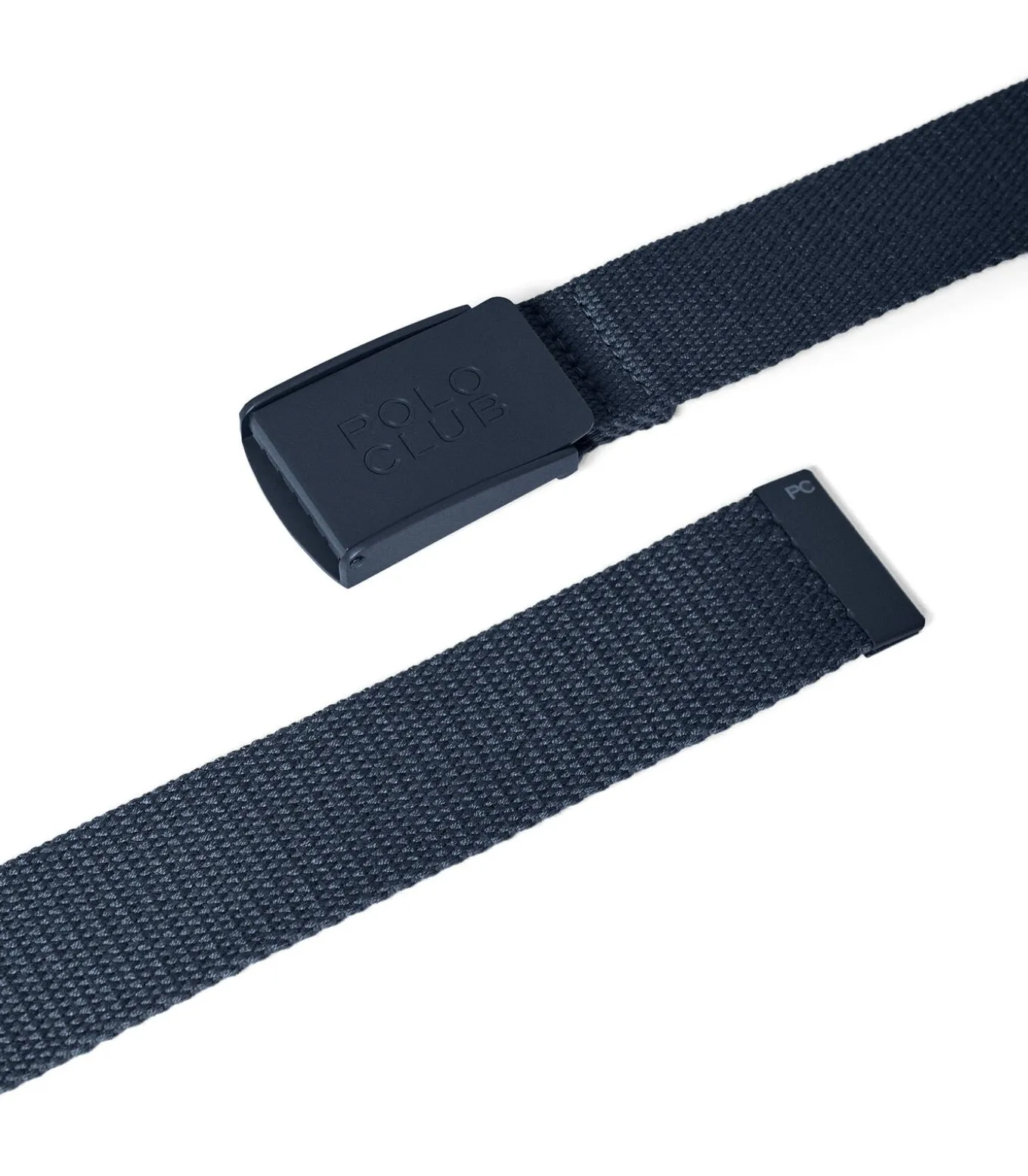 Marineblauwe stoffen riem ‘Brahim’ met gesp en logo
