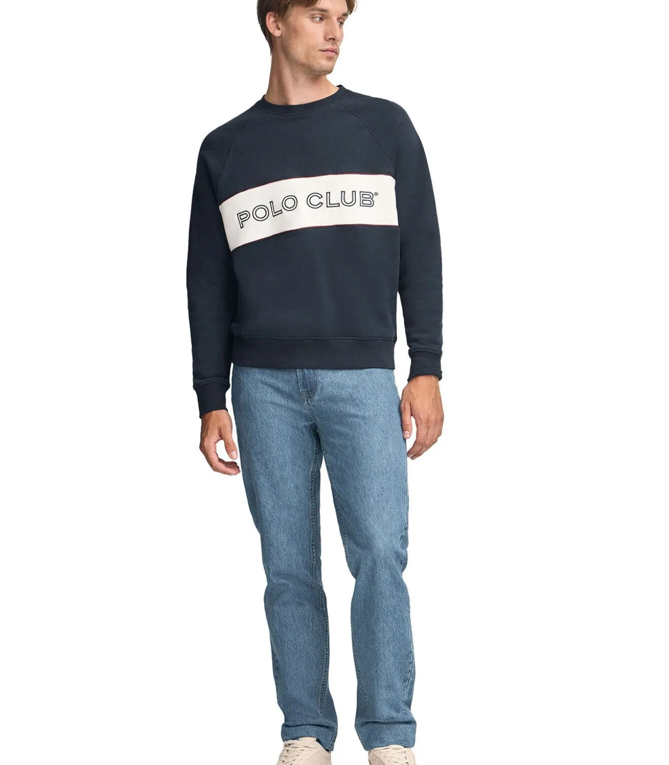 Marineblauwe sweater met relaxed fit, ronde hals en Polo Club-logo