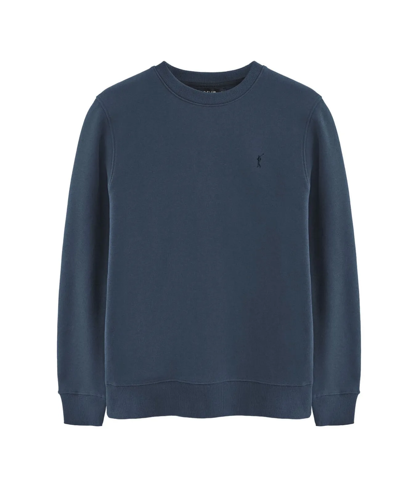 Marineblauwe sweater met vintage washing en Rigby Go-logo