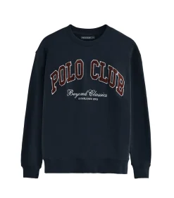 Marineblauwe sweater met loose fit en Polo Club-opdruk Established 2012