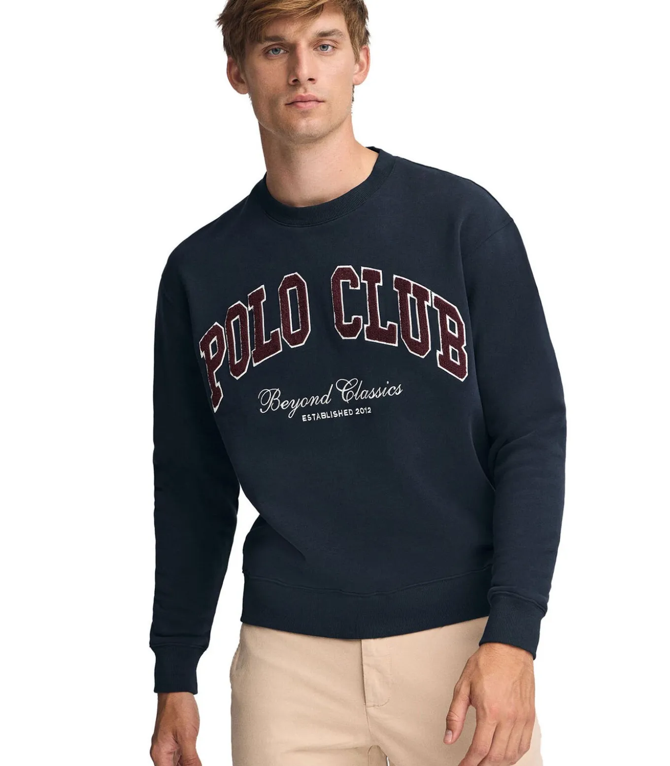 Marineblauwe sweater met loose fit en Polo Club-opdruk Established 2012