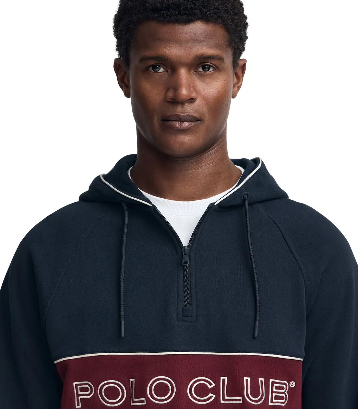 Marineblauwe sweater met halve rits en Polo Club-logo