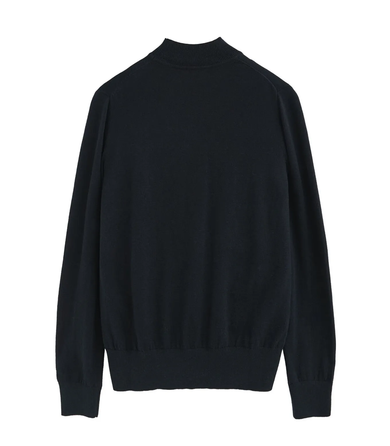 Marineblauwe trui van wolmix met Perkins-kraag en geborduurd Rigby Go-logo
