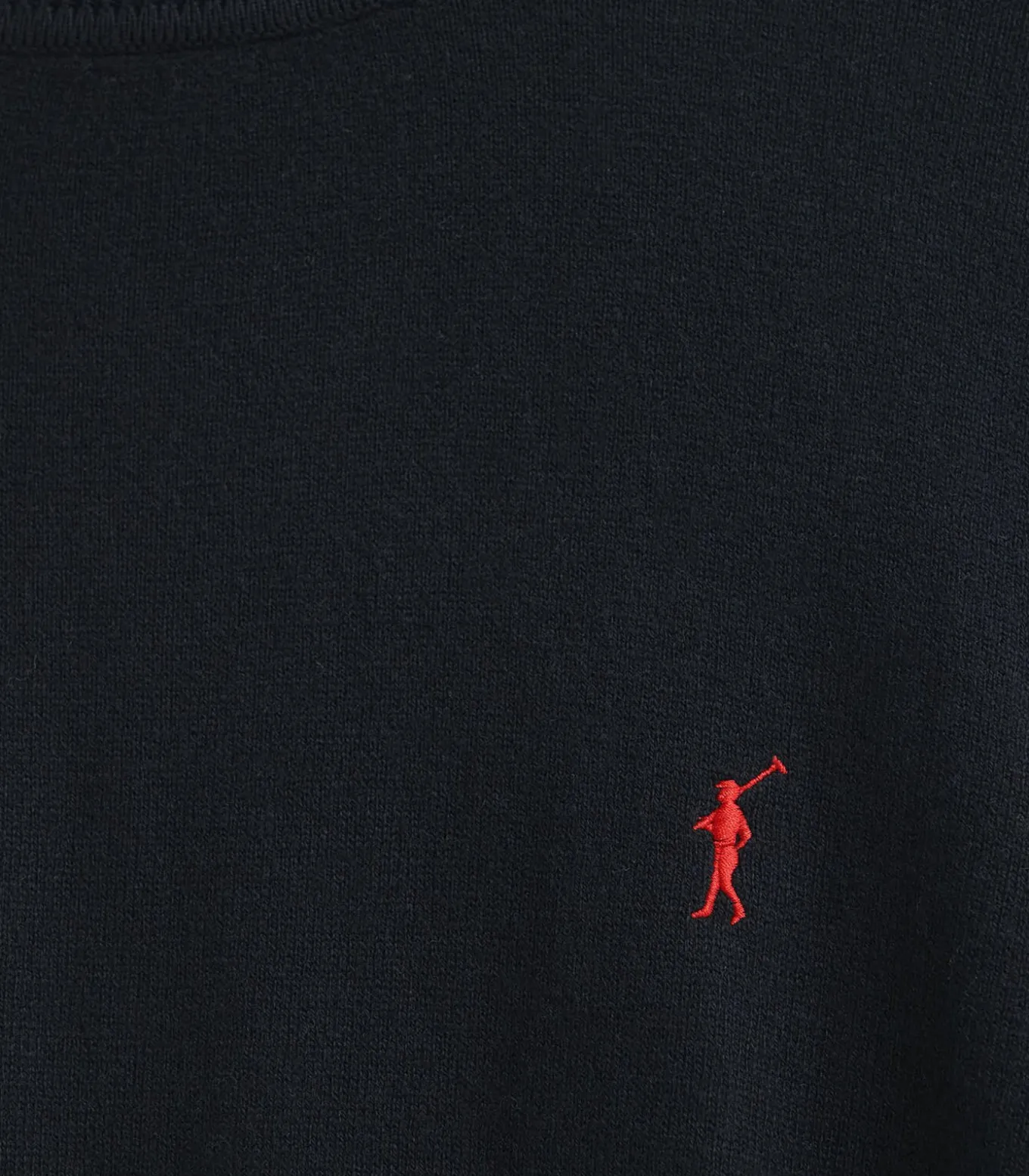 Marineblauwe trui van wolmix met Perkins-kraag en geborduurd Rigby Go-logo