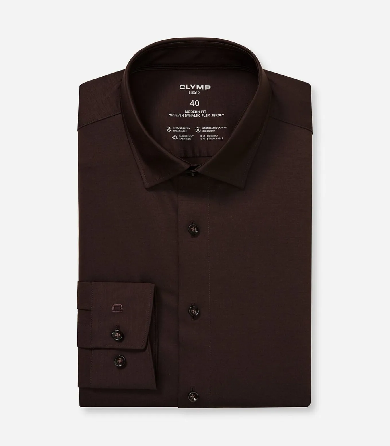 Overhemd Modern Fit 24/7 Jersey Donkerbuin