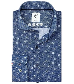 Overhemd Korte Mouwen Print Donkerblauw