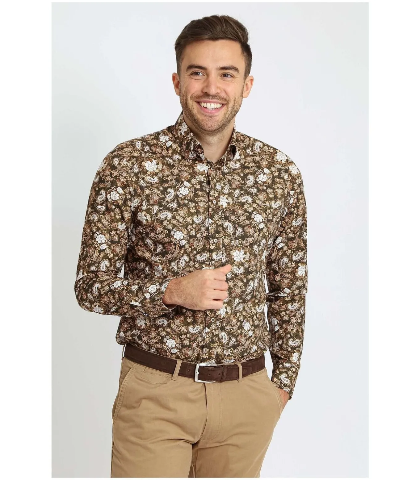 Overhemd Paisley Groen Beige
