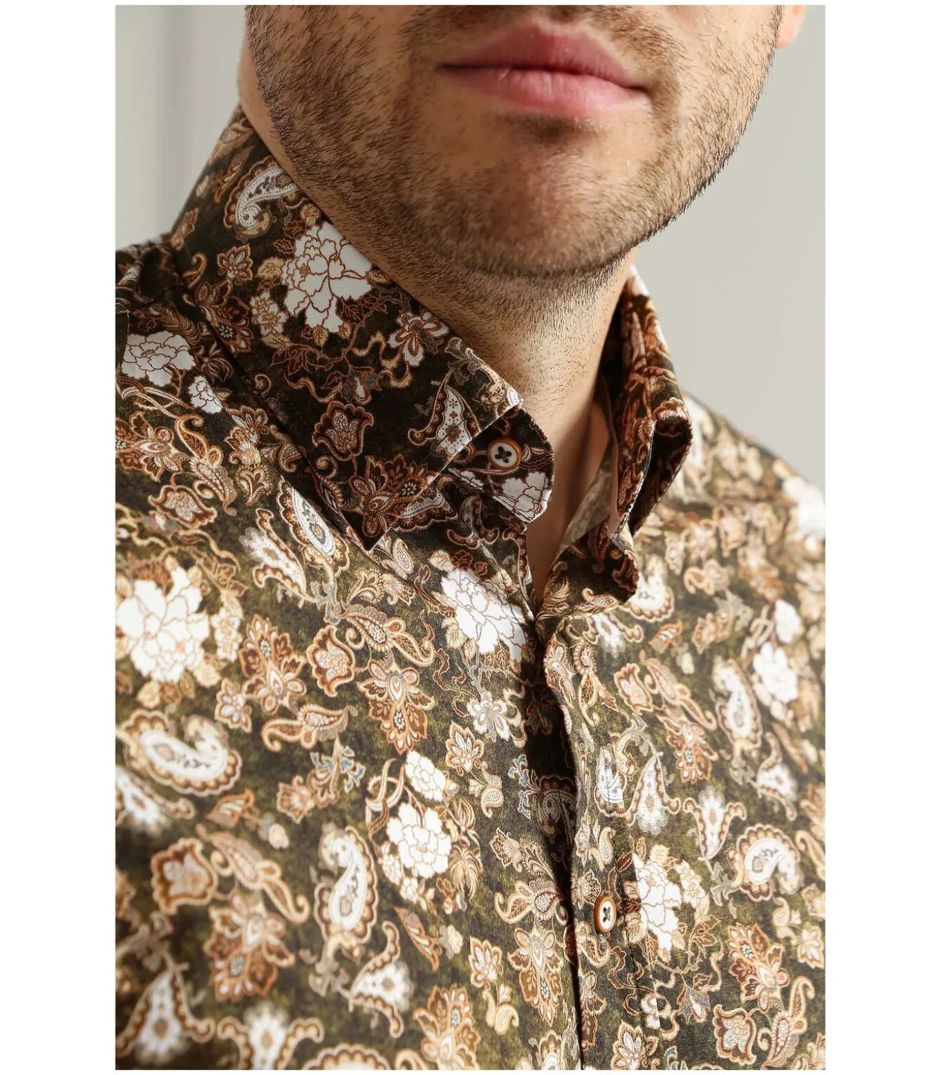 Overhemd Paisley Groen Beige
