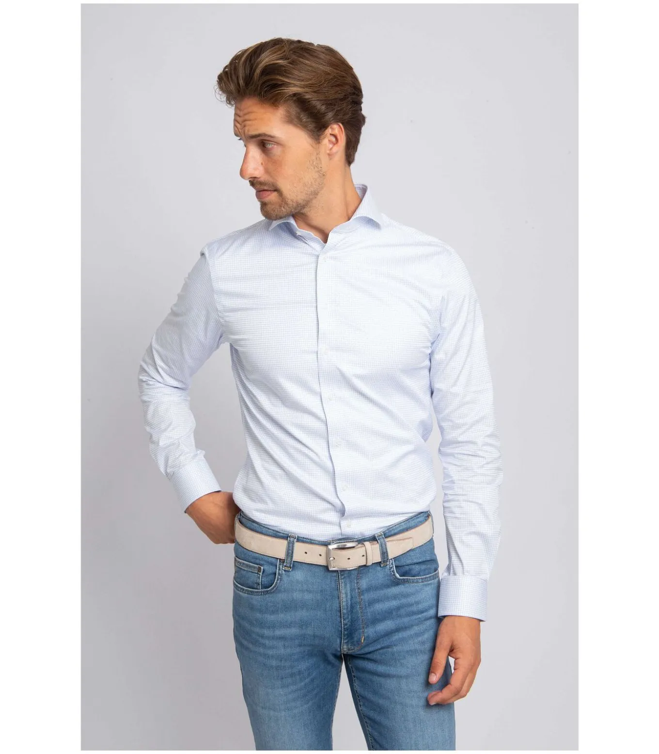 Overhemd Streep Lichtblauw Non Iron