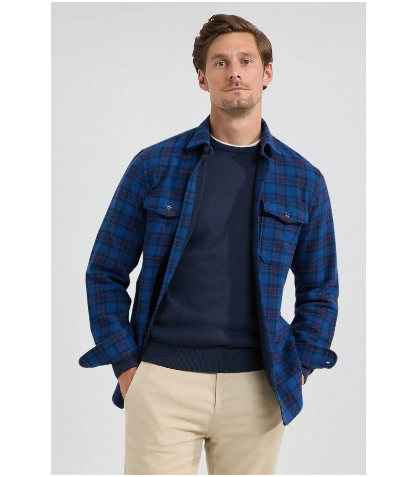 Overshirt Tartan Ruit Donkerblauw