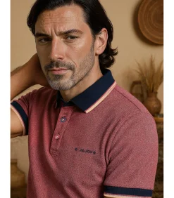Paars poloshirt voor heren met contrasterende afwerkingen