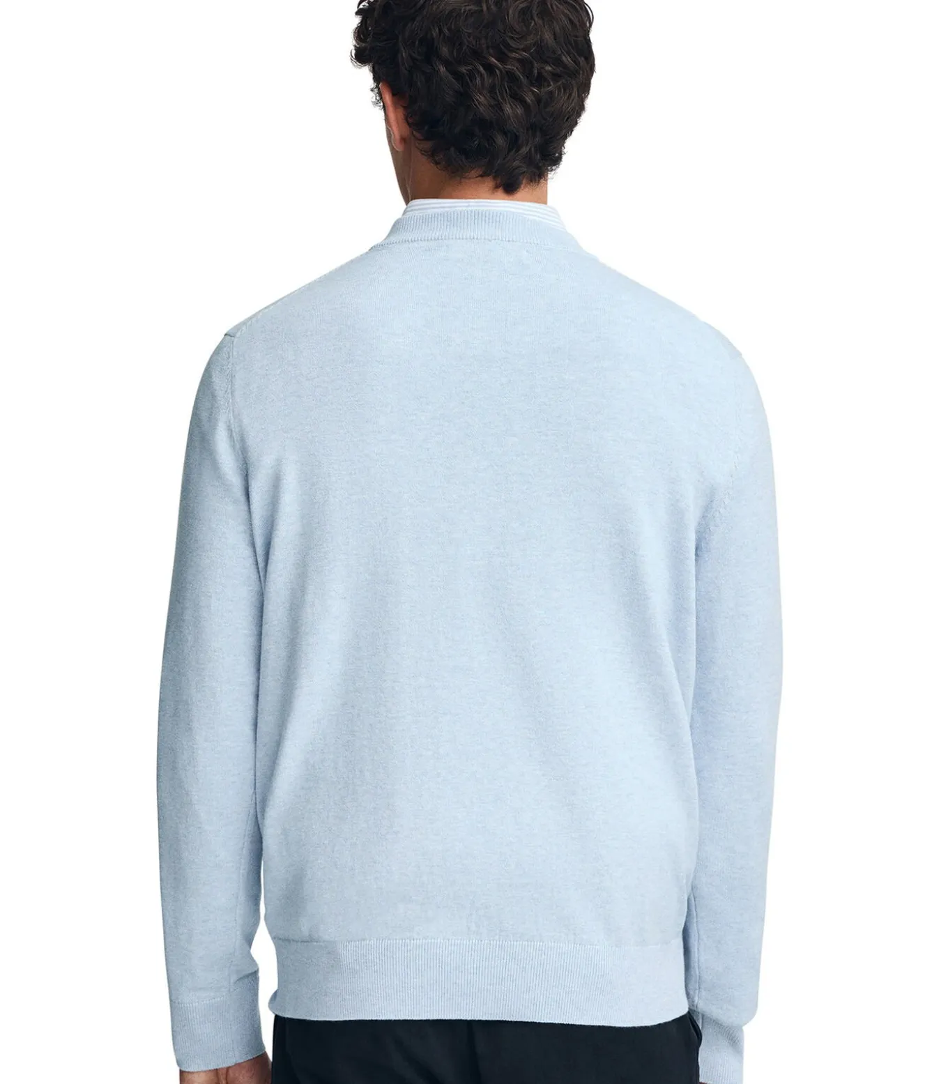 Pack van twee herentruien van wolmix in marineblauw en lichtblauw met geborduurd Rigby Go-logo