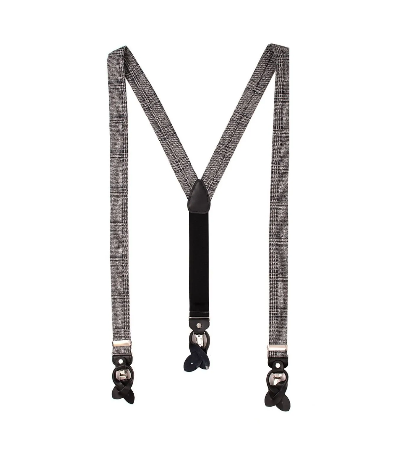 Set stropdas met pochet en bretels schotse ruit grijs