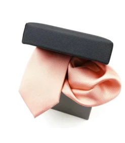 Set zijden das en pochet zalmroze