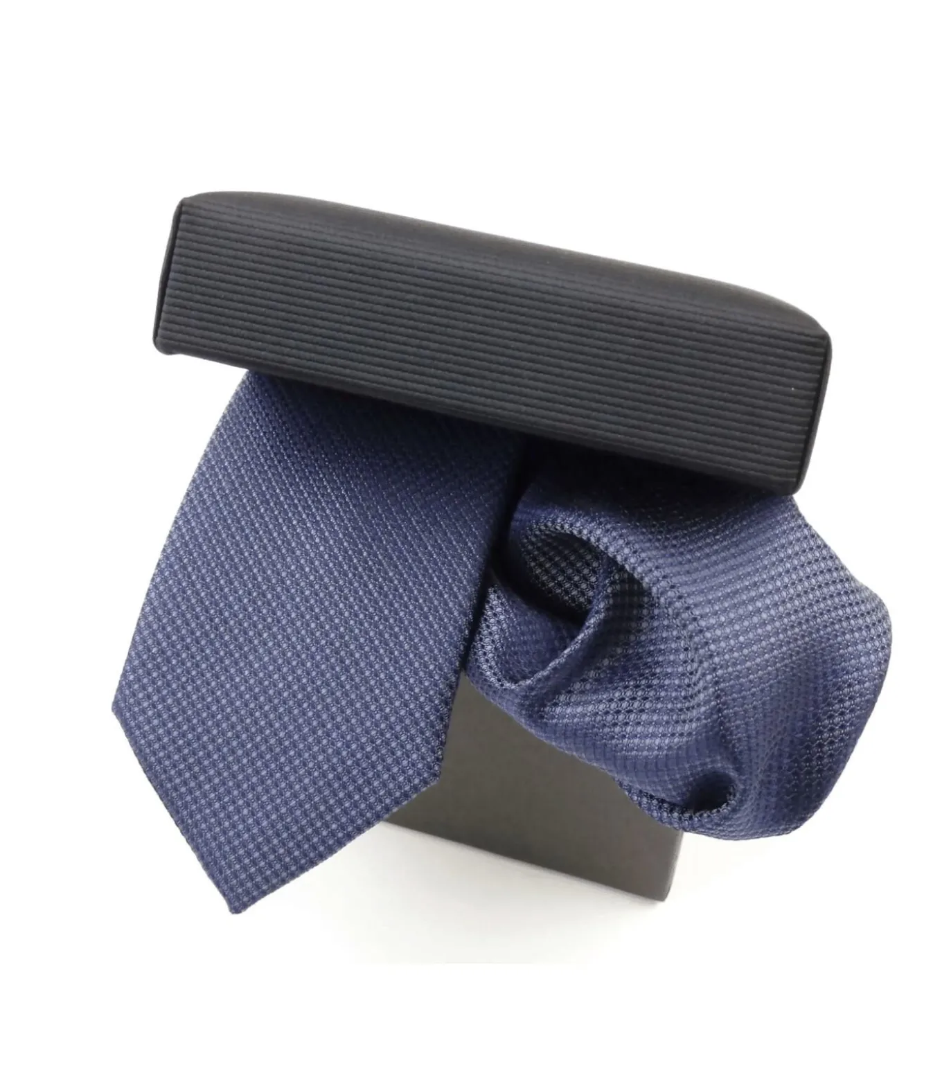 Set zijden das en pochet donkerblauw