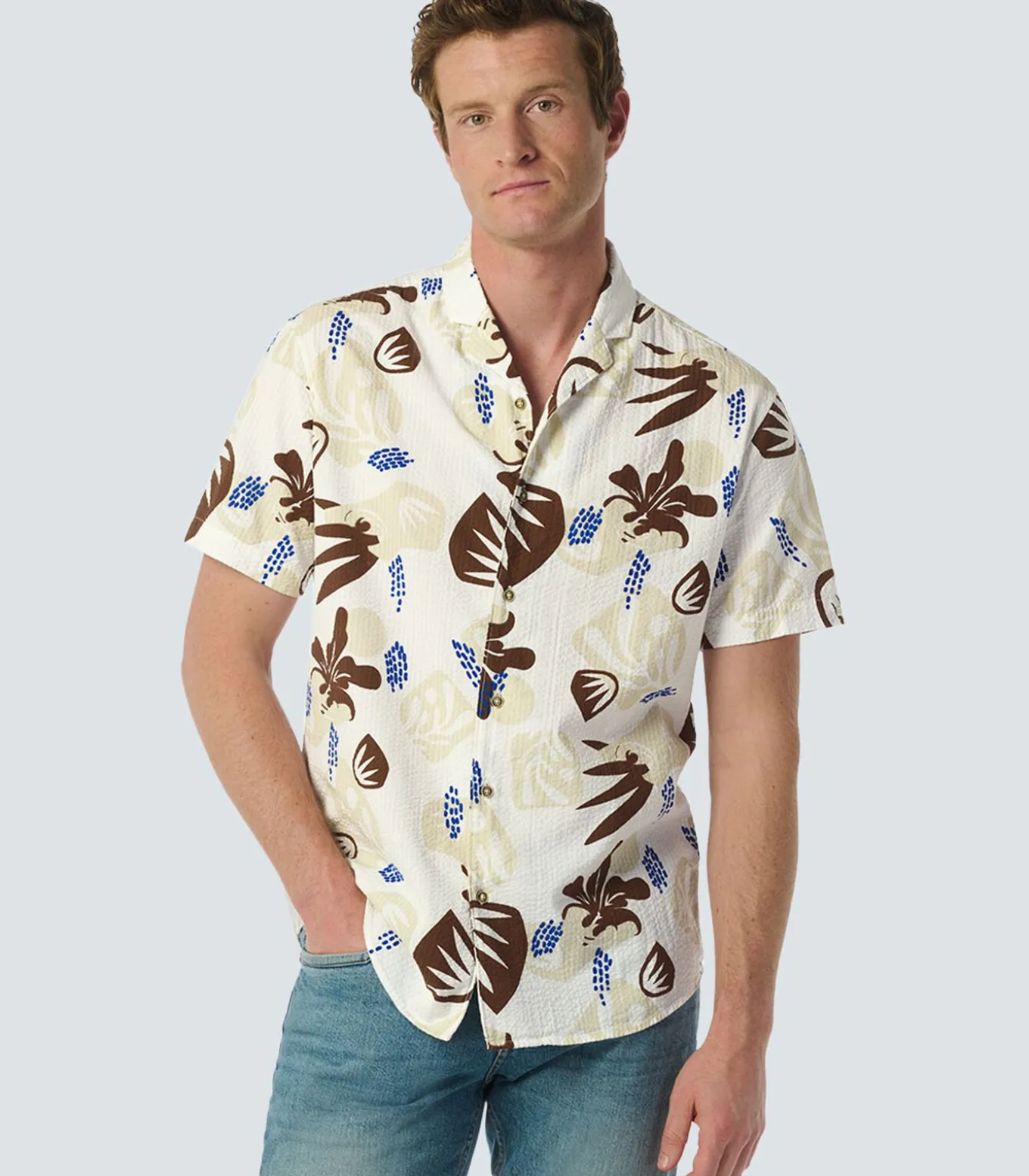 Shirt met resort kraag en seersucker stof - Stijlvolle toevoeging aan je garderobe