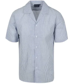 Short Sleeve Overhemd Stripe Seersucker Lichtblauw