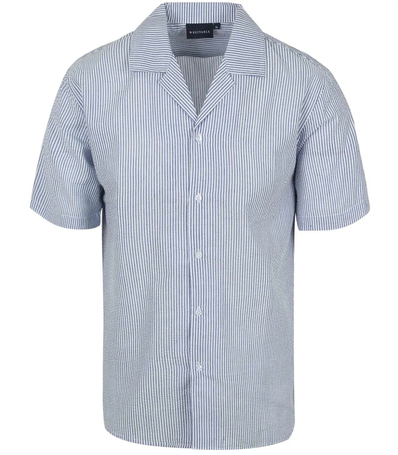 Short Sleeve Overhemd Stripe Seersucker Lichtblauw