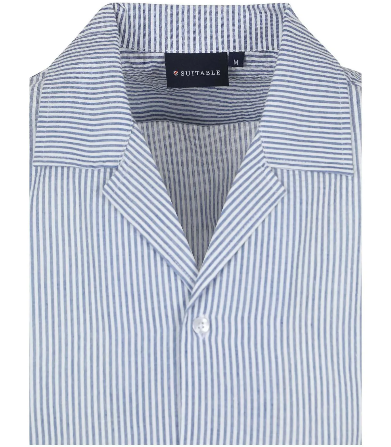 Short Sleeve Overhemd Stripe Seersucker Lichtblauw